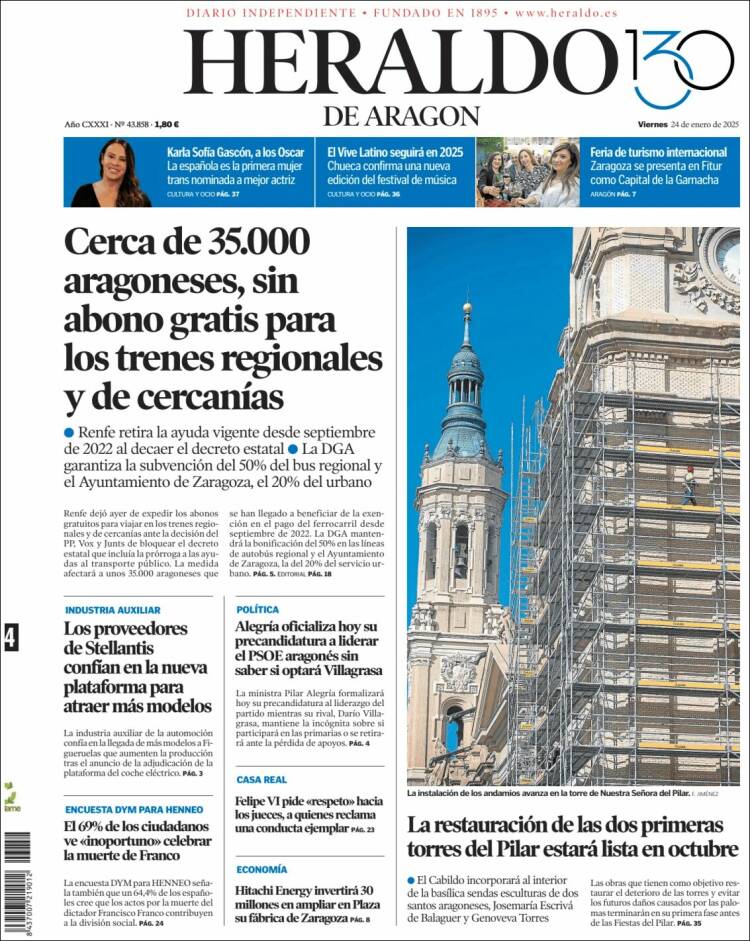 Portada de Heraldo de Aragón (España)