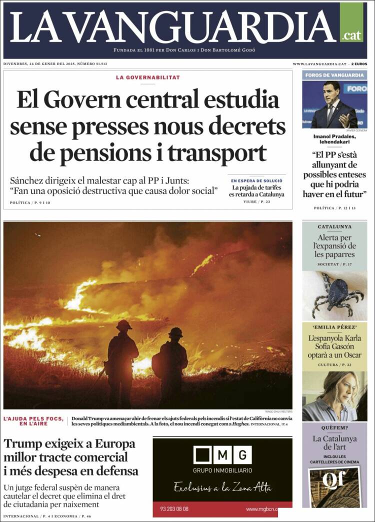 Portada de La Vanguardia (España)