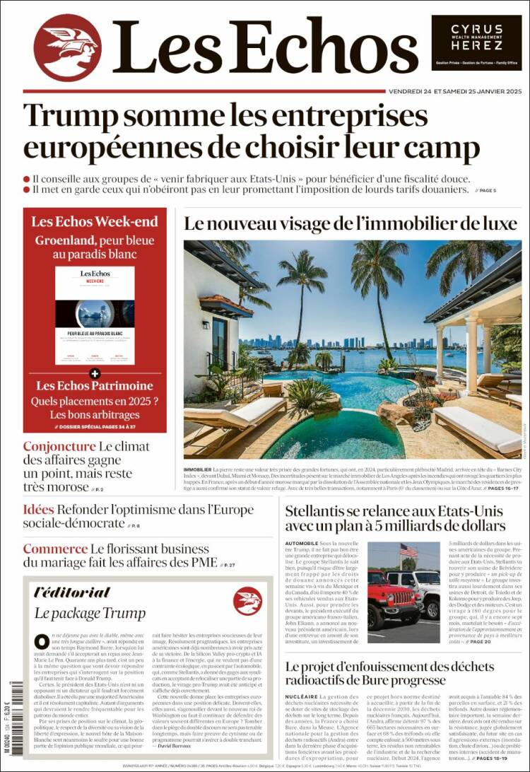 Portada de Les Echos (Francia)