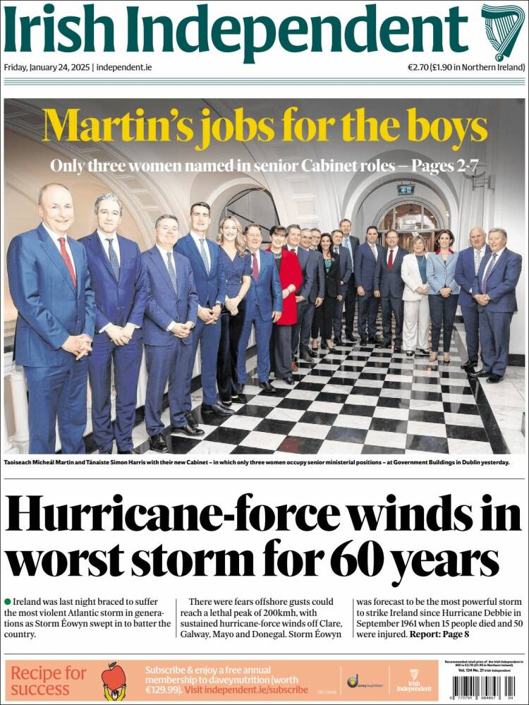 Portada de Irish Independent (Irlanda)