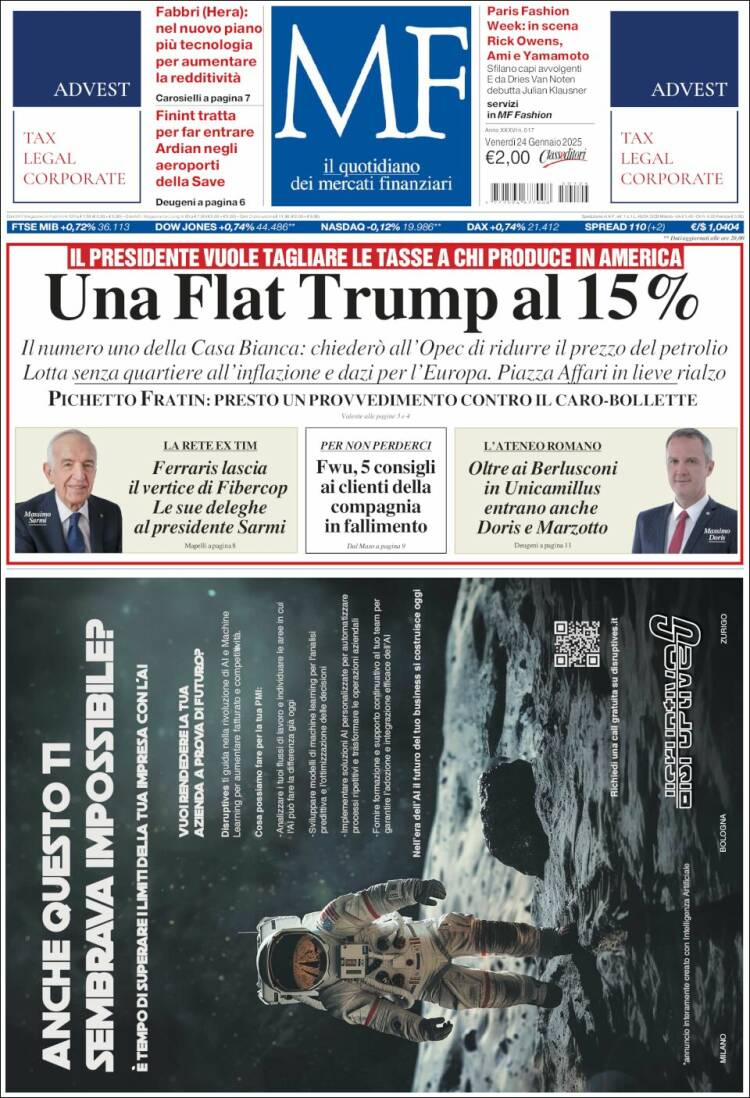 Portada de Milano Finanza (Italia)