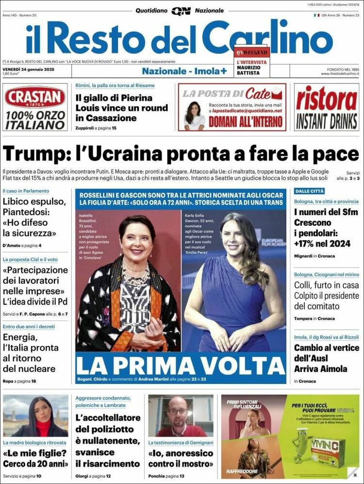 Portada de Il Resto del Carlino (Italia)