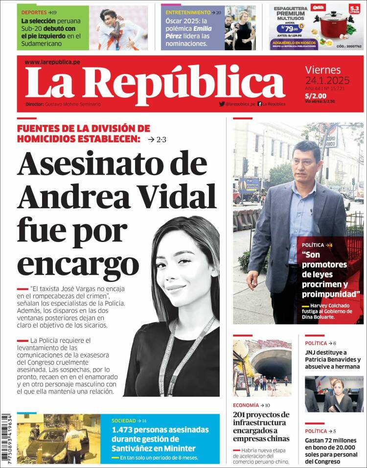 Portada de La Republica (Perú)