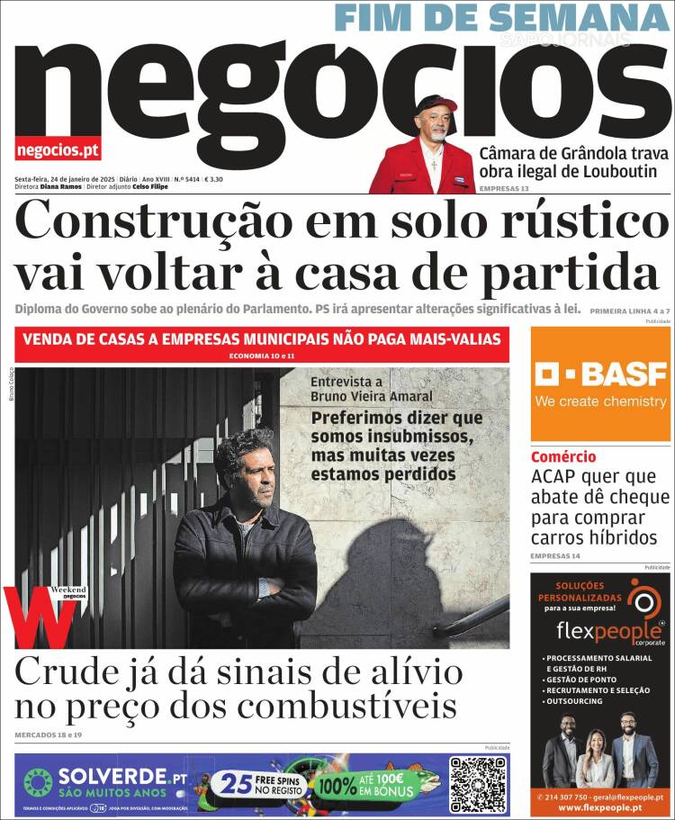 Portada de Jornal de Negócios (Portugal)