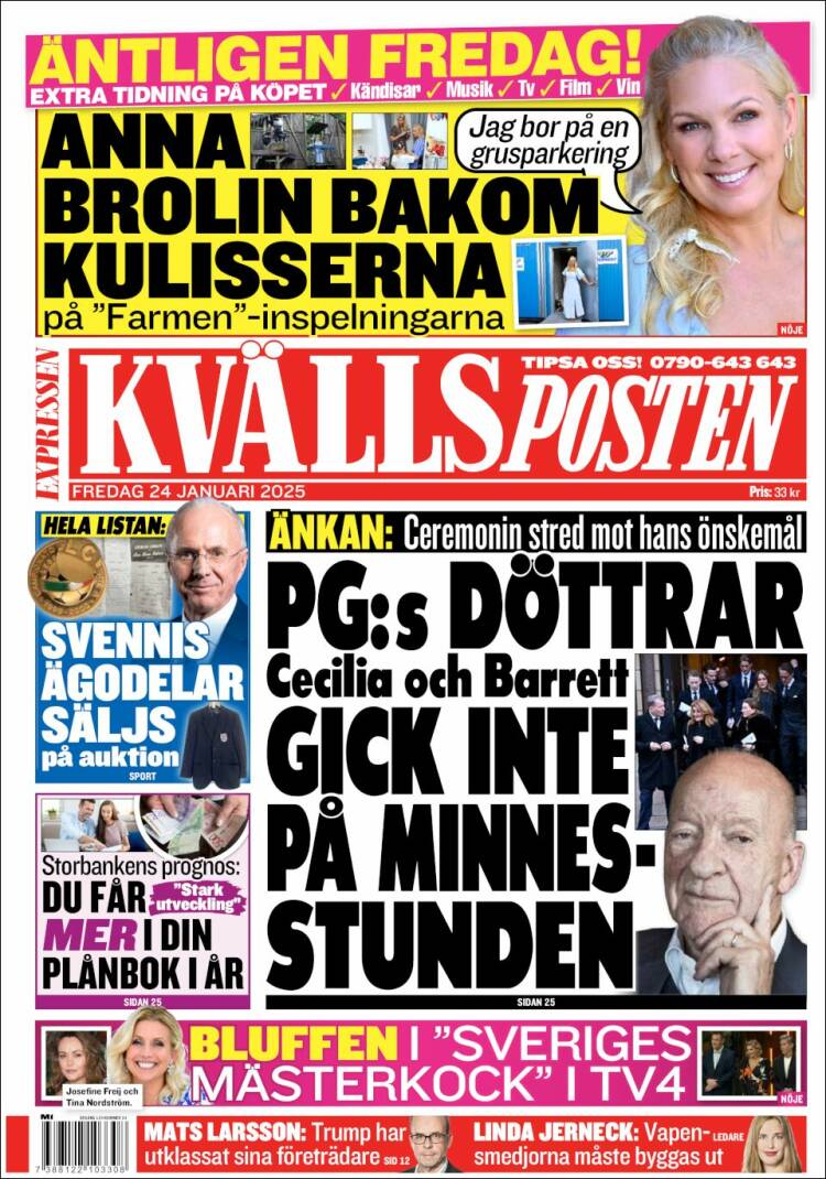 Portada de Kvällsposten (Suecia)