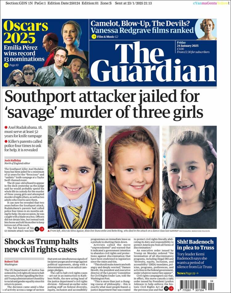 Portada de The Guardian (Reino Unido)