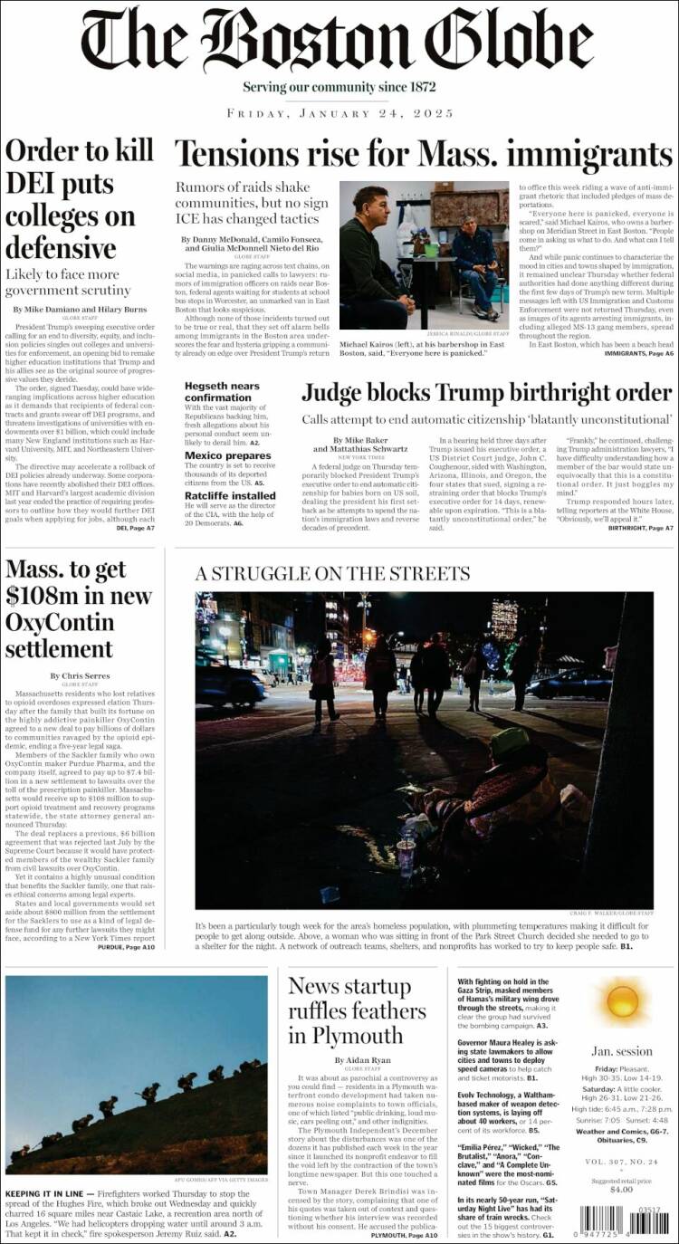 Portada de Boston Globe (USA)