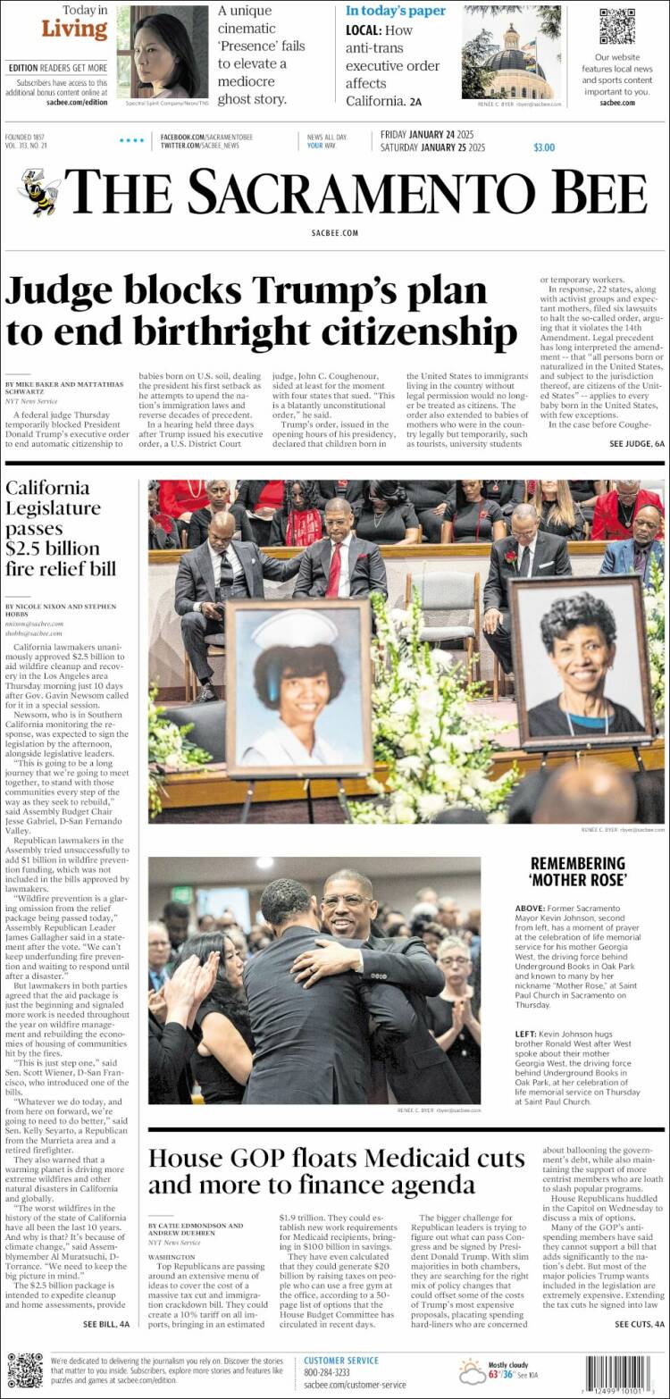 Portada de The Sacramento Bee (USA)