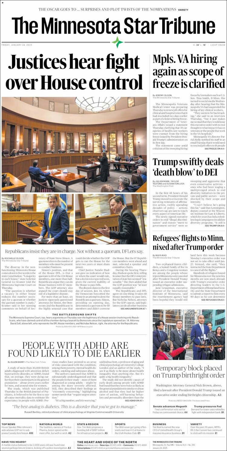 Portada de Star Tribune (USA)