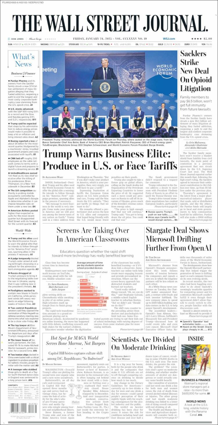 Portada de Wall Street Journal (USA)