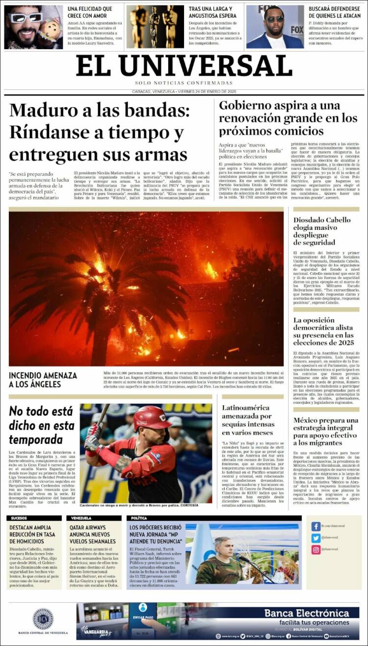 Portada de Universal (Venezuela)