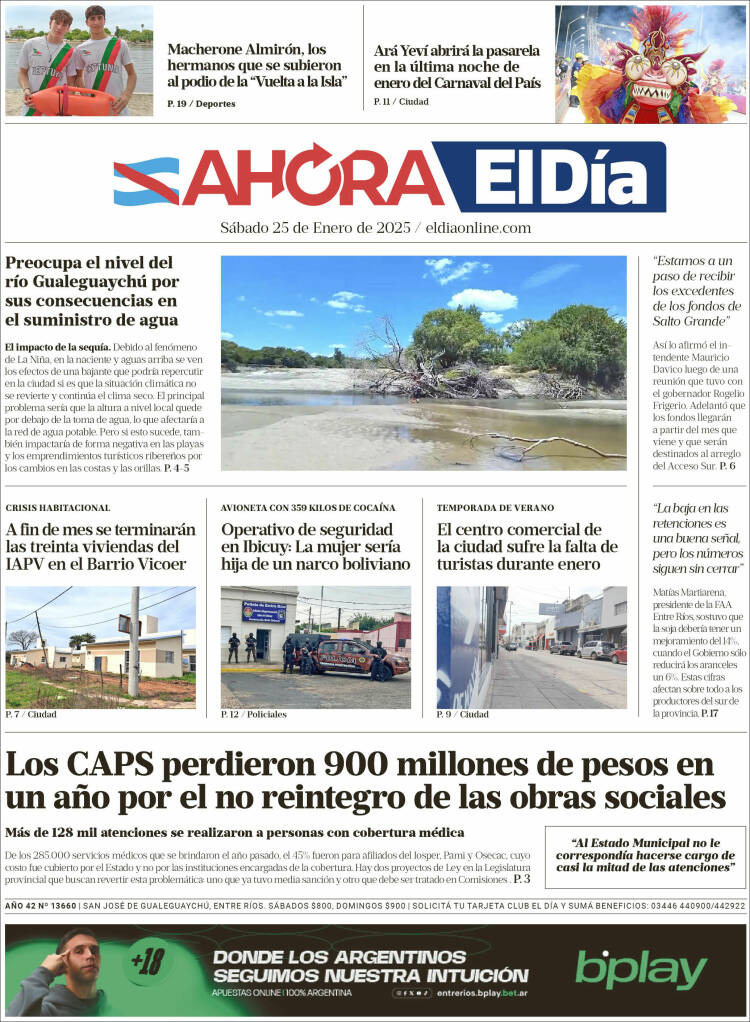 Portada de El Día de Gualeguaychú (Argentina)