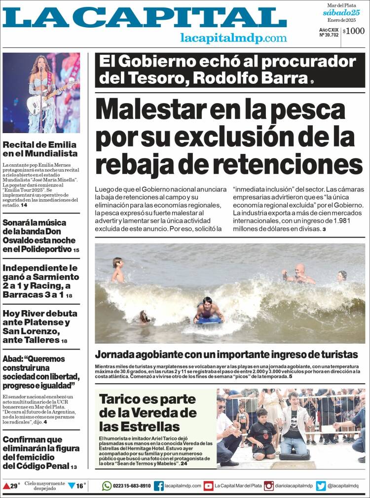 Portada de Diario La Capital - Mar del Plata (Argentina)
