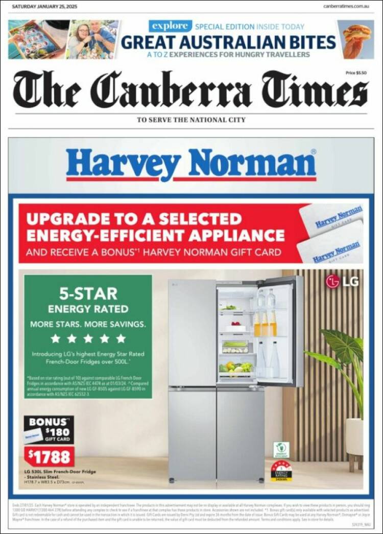 Portada de The Canberra Times (Australia)