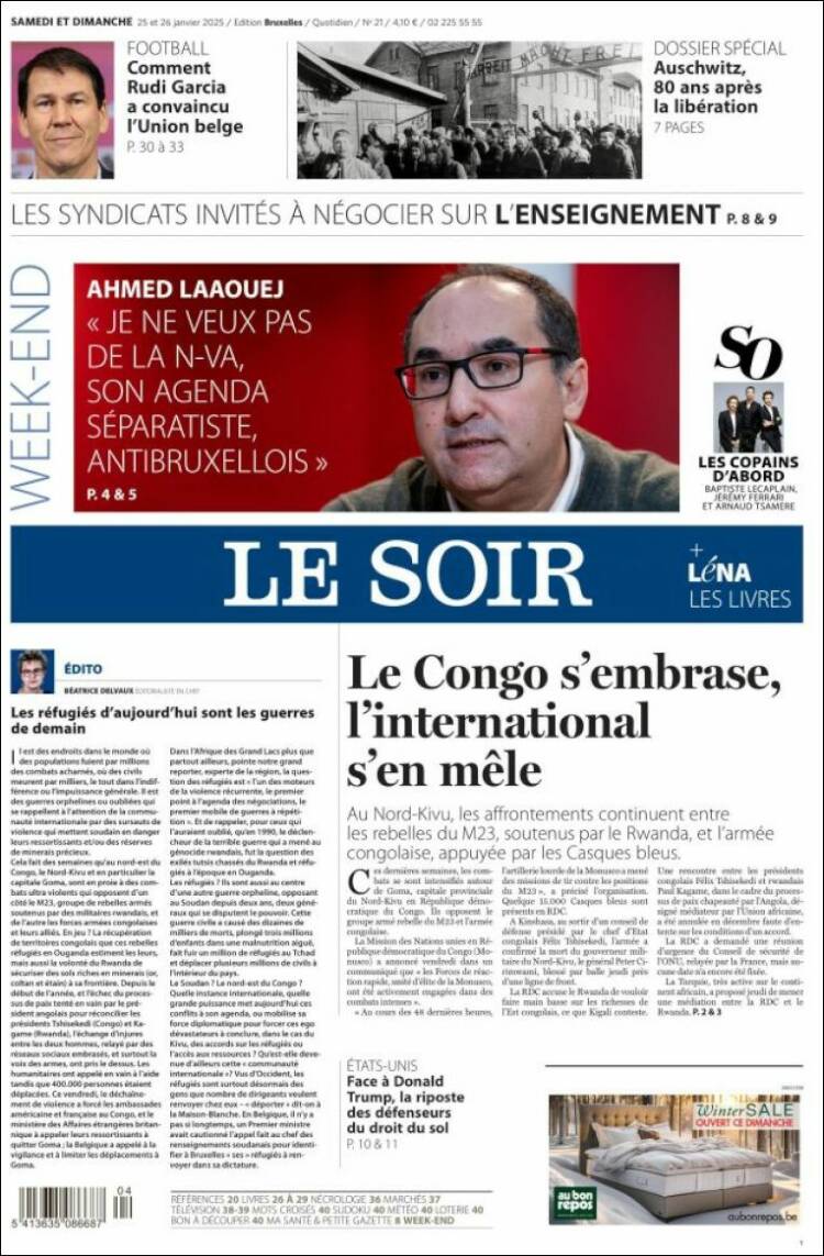Portada de Le Soir (B&eacute;lgica)