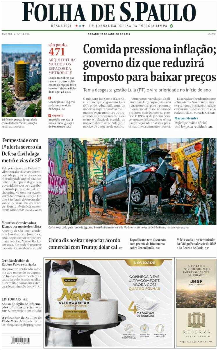 Portada de Folha de São Paulo (Brasil)