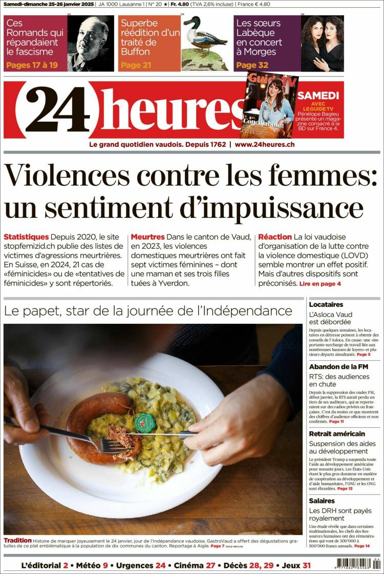 Portada de 24 Heures (Suiza)
