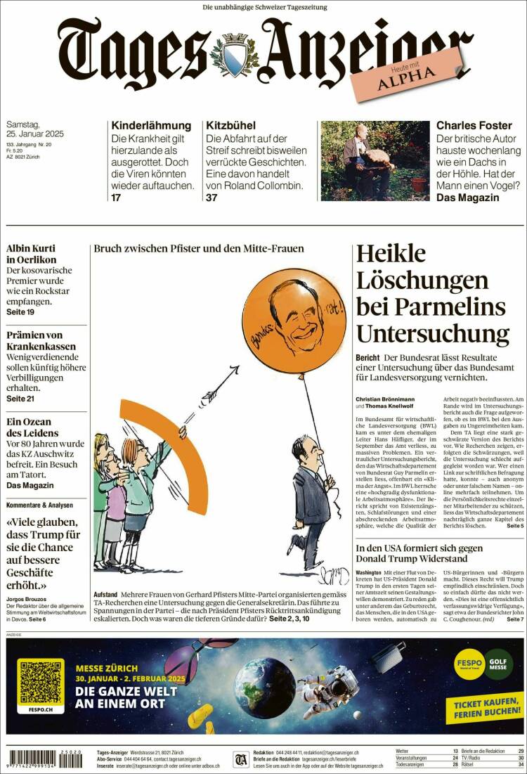 Portada de Tages-Anzeiger (Suiza)