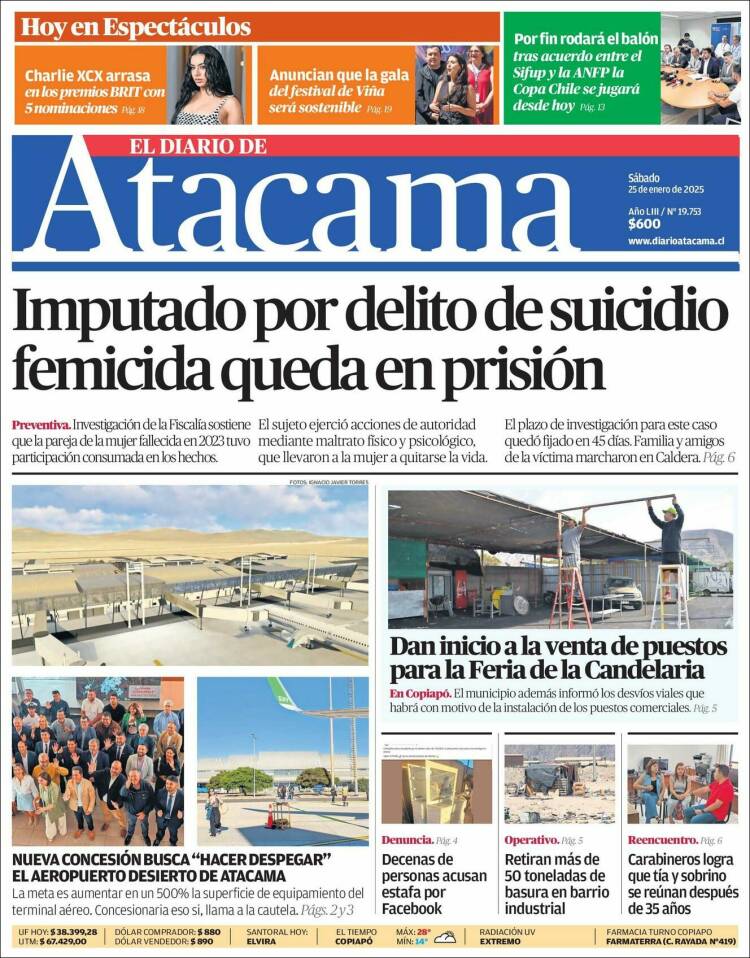 Portada de Diario de Atacama (Chile)