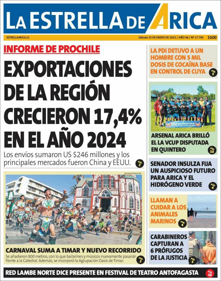 Portada de La Estrella de Arica (Chile)