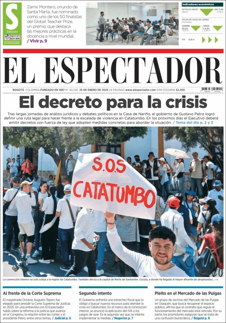 Portada de El Espectador (Colombia)