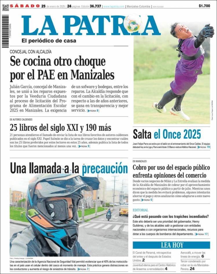 Portada de La Patria (Colombia)