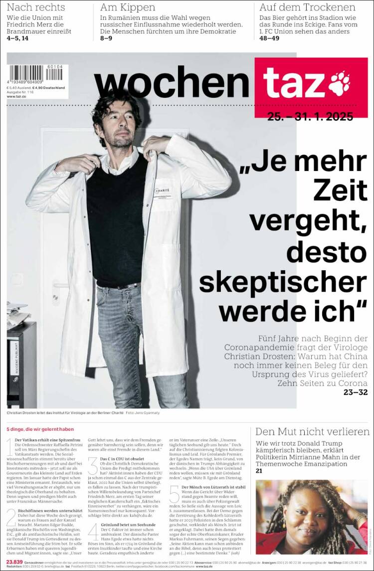 Portada de Die Tageszeitung (Alemania)
