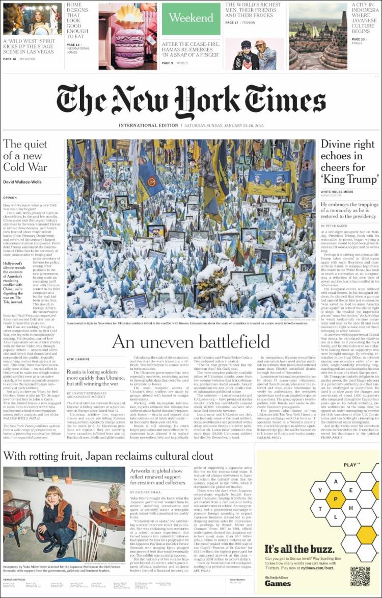 Portada de International New York Times (Europa)