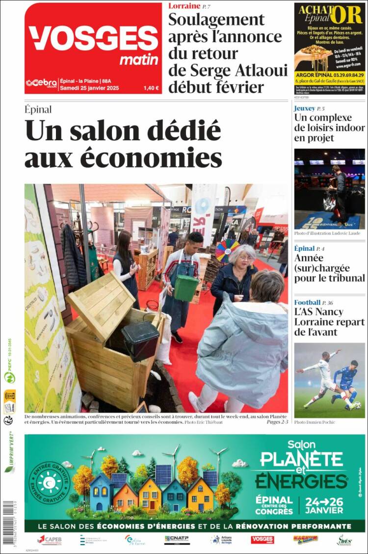 Portada de Vosges Matin (Francia)