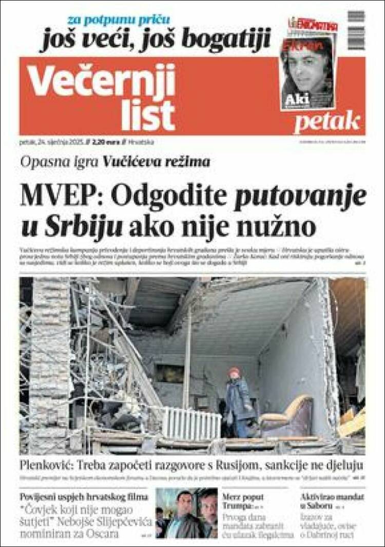Portada de Večernji (Croacia)