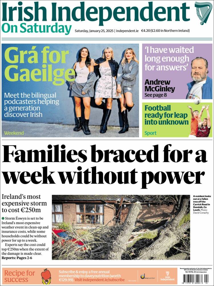 Portada de Irish Independent (Irlanda)