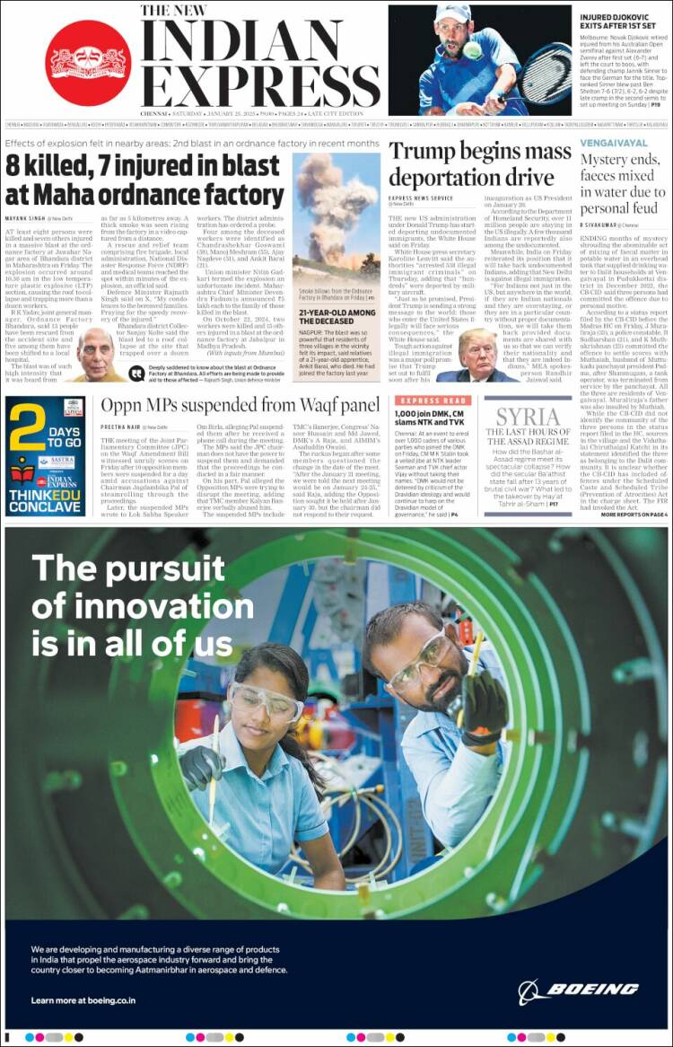 Portada de New Indian Express (India)