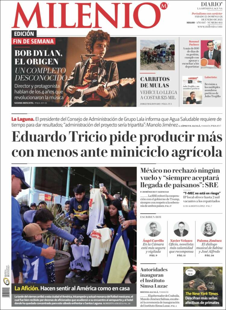 Portada de Milenio - Laguna (México)