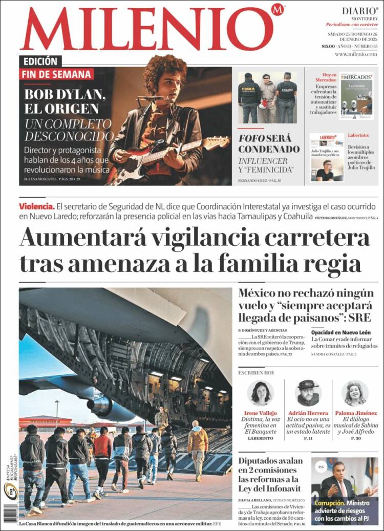 Portada de Milenio de Monterrey (México)