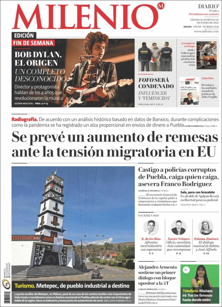 Portada de Milenio de Puebla (México)