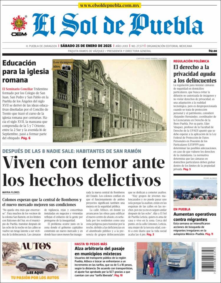 Portada de El Sol de Puebla (México)