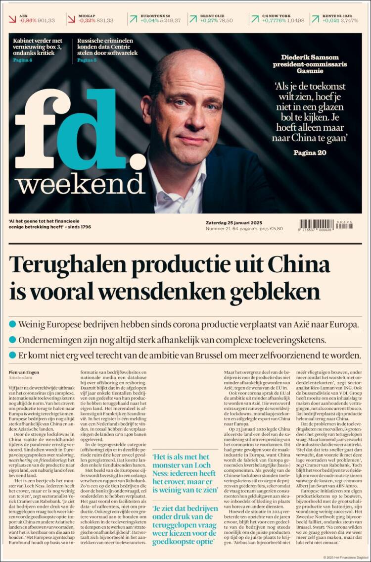 Portada de Het Financieele Dagblad (Pa&iacute;ses Bajos)