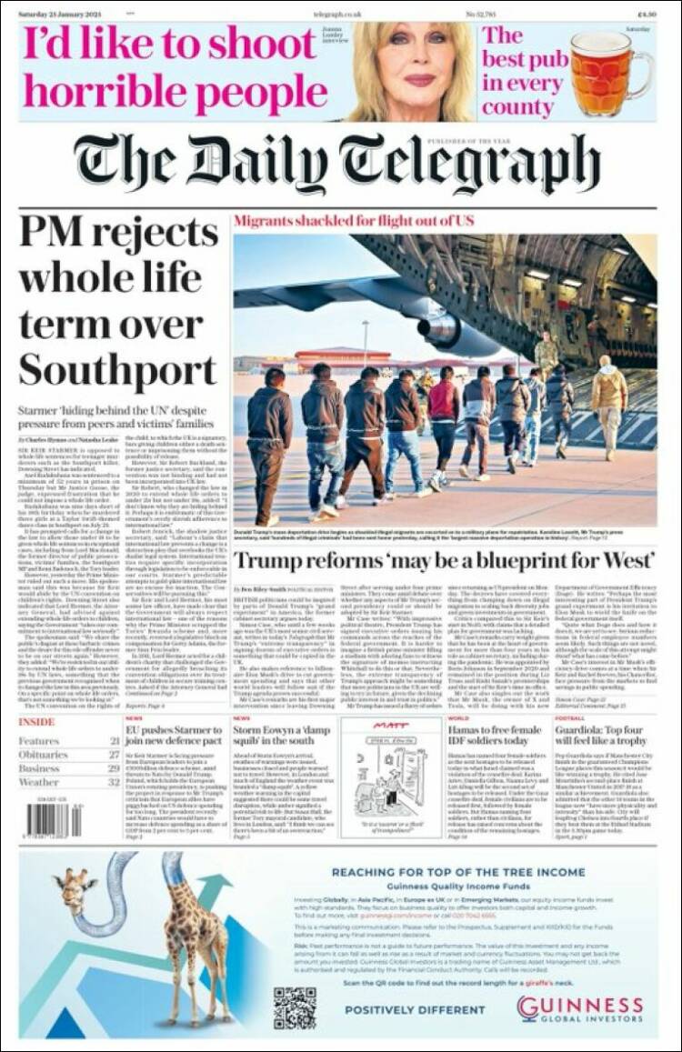 Portada de Daily Telegraph (Reino Unido)