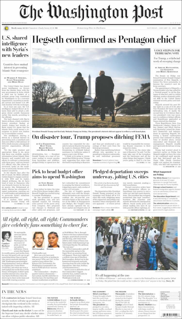 Portada de The Washington Post (USA)