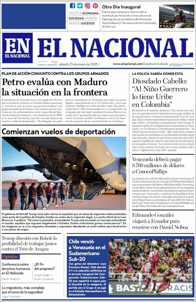 Portada de El Nacional (Venezuela)