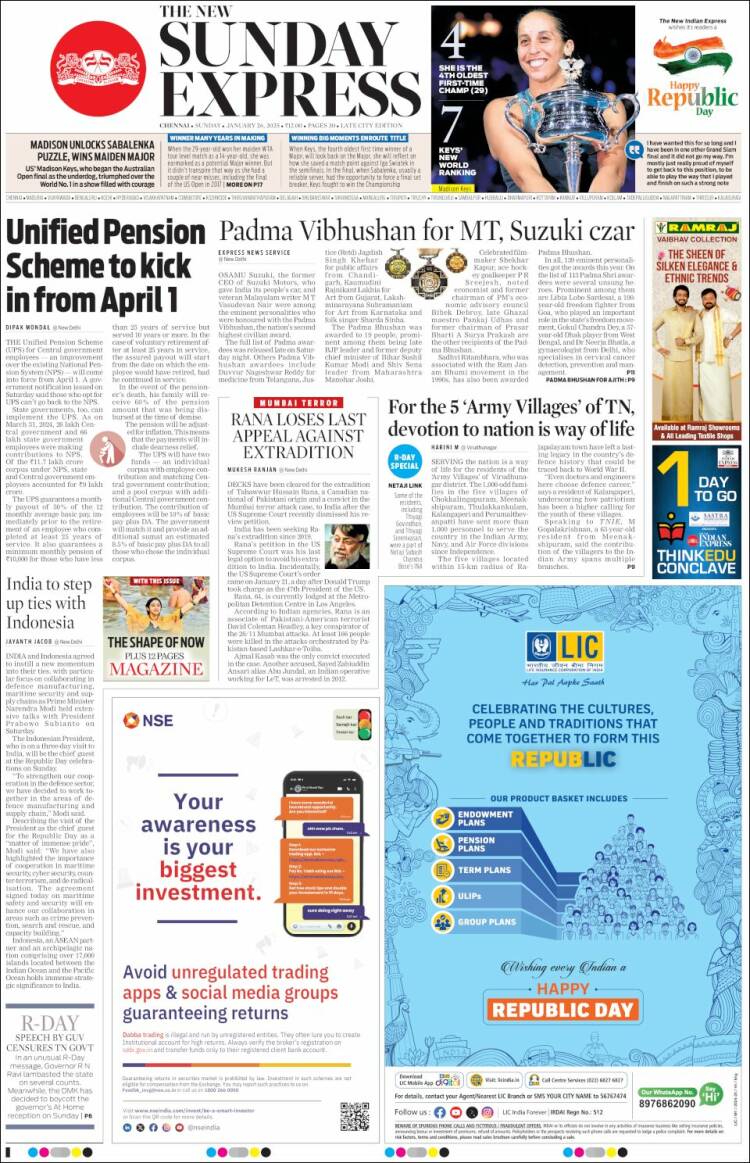 Portada de New Indian Express (India)