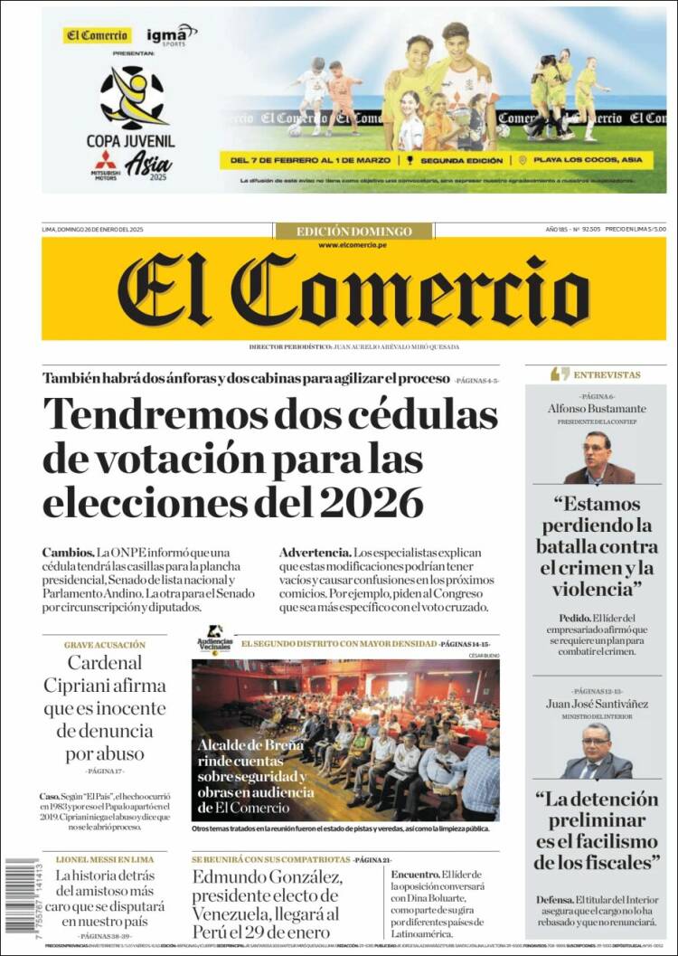 Portada de El Comercio (Per&uacute;)