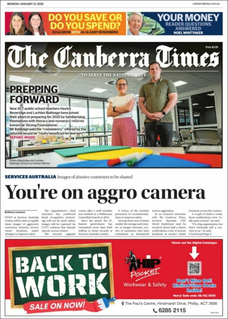 Portada de The Canberra Times (Australia)