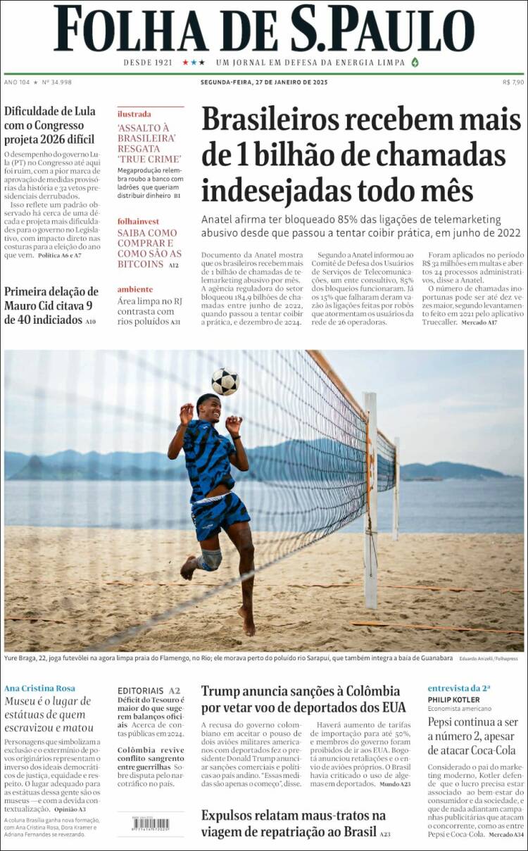 Portada de Folha de São Paulo (Brasil)