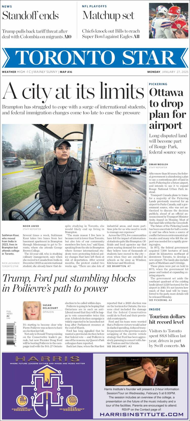 Portada de The Toronto Star (Canadá)