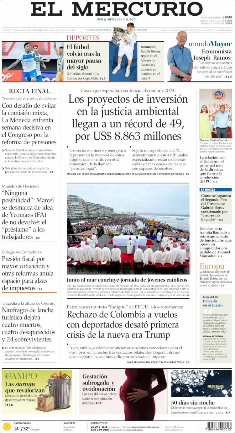 Portada de El Mercurio (Chile)
