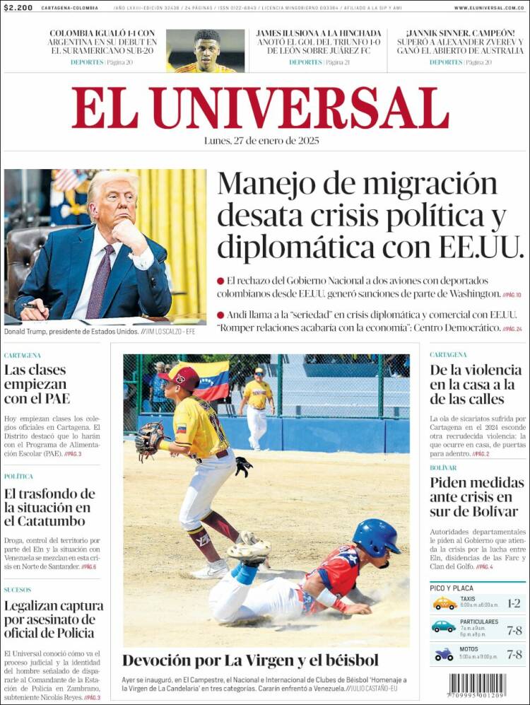 Portada de El Universal (Colombia)