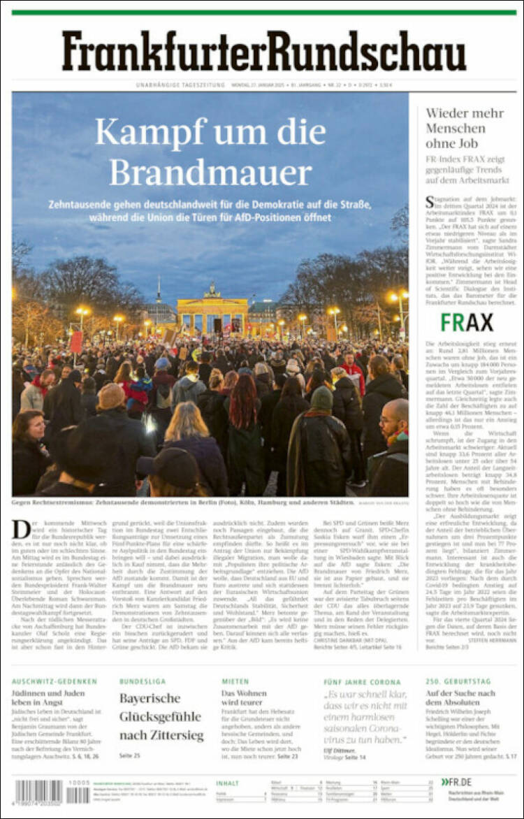 Portada de Frankfurter Rundschau (Alemania)