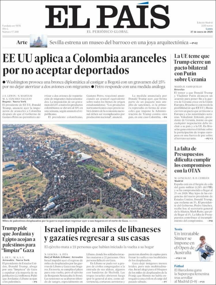 Portada de El País (España)