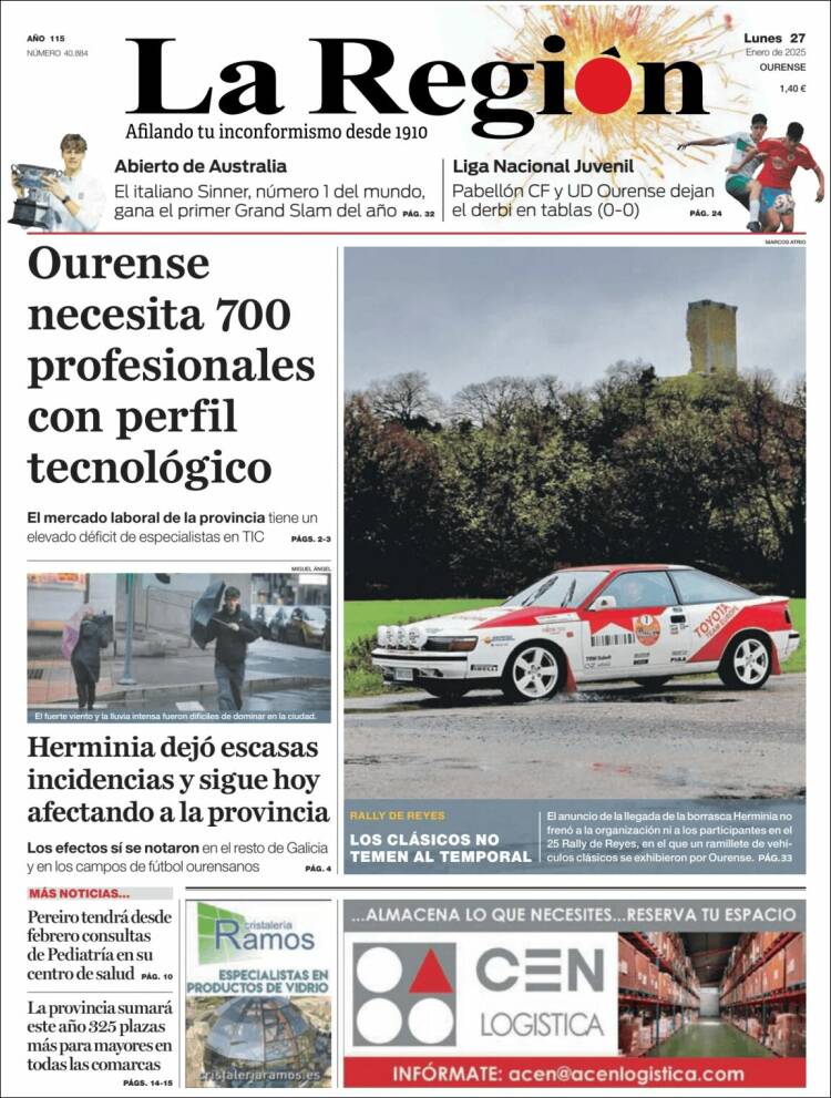 Portada de La Región de Ourense (España)